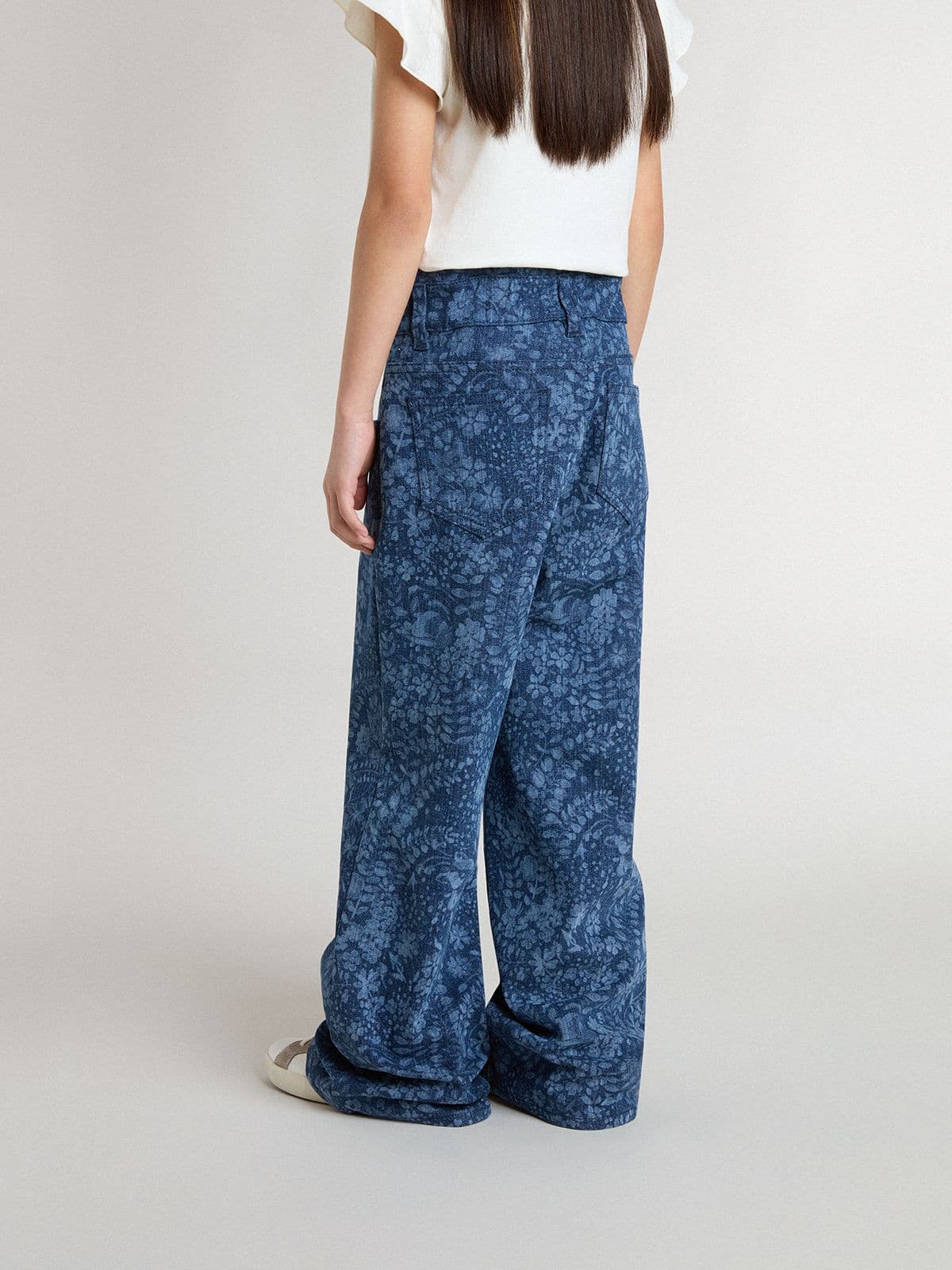Girls' medium wash wide jeans with print - Golden Goose Kids