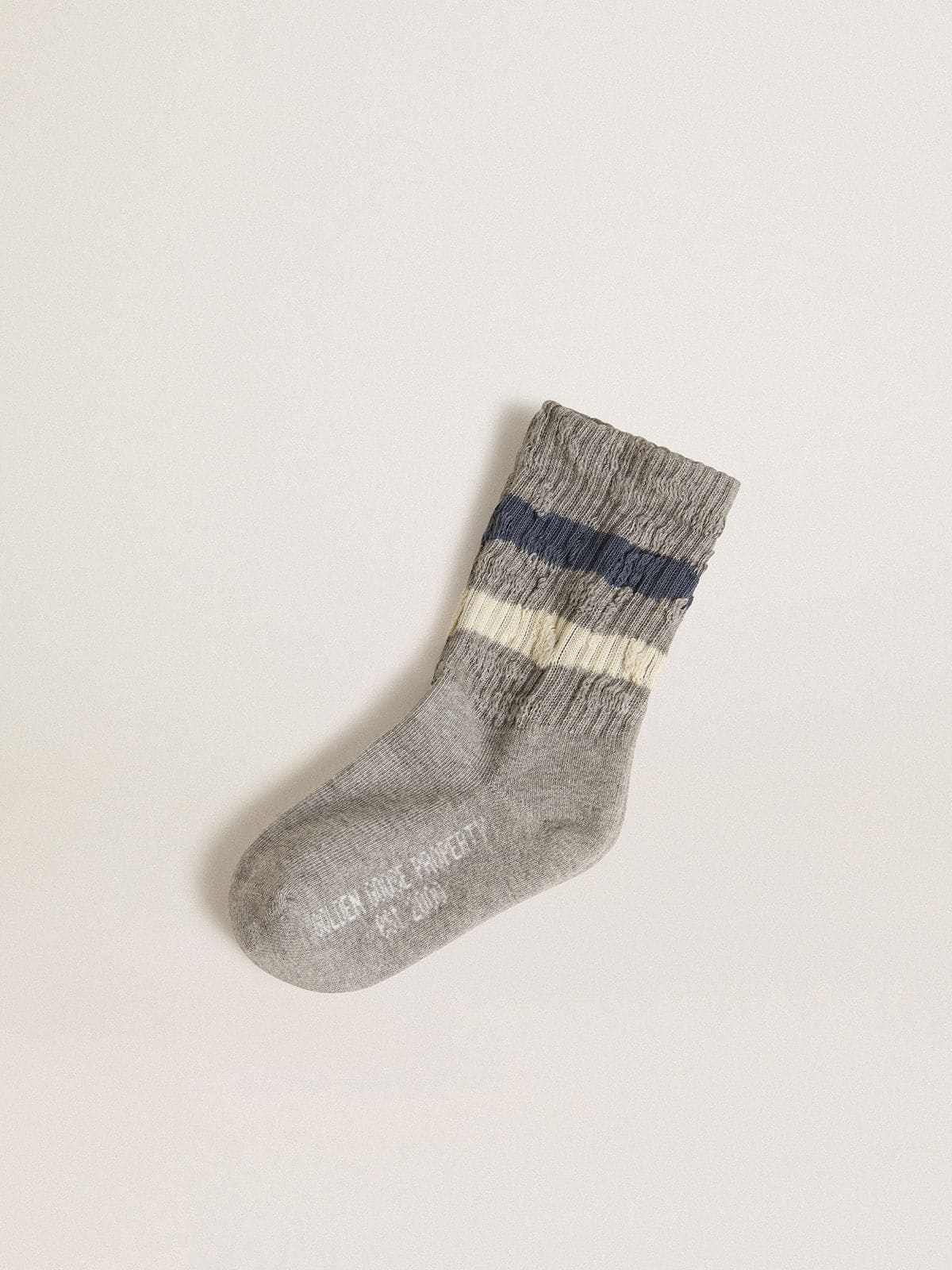 Kids’ gray socks with distressed details and worn-white and blue stripes - Golden Goose Kids