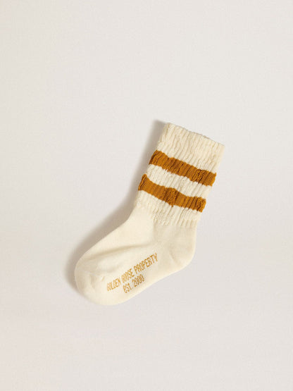 Kids’ white socks with tobacco-colored stripes - Golden Goose Kids