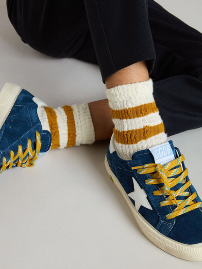 Kids’ white socks with tobacco-colored stripes - Golden Goose Kids