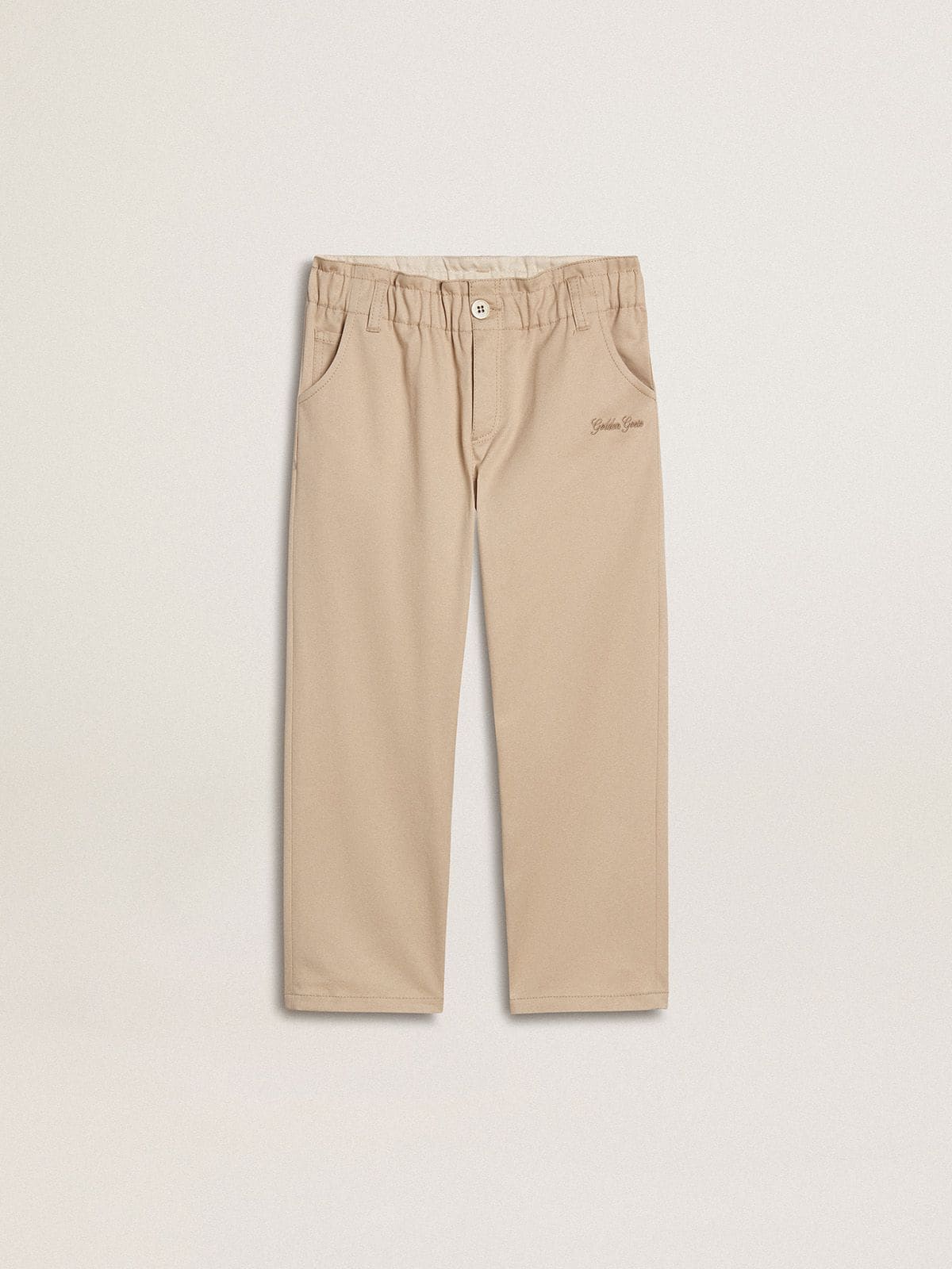 Girls' beige cotton pants with embroidery - Golden Goose Kids