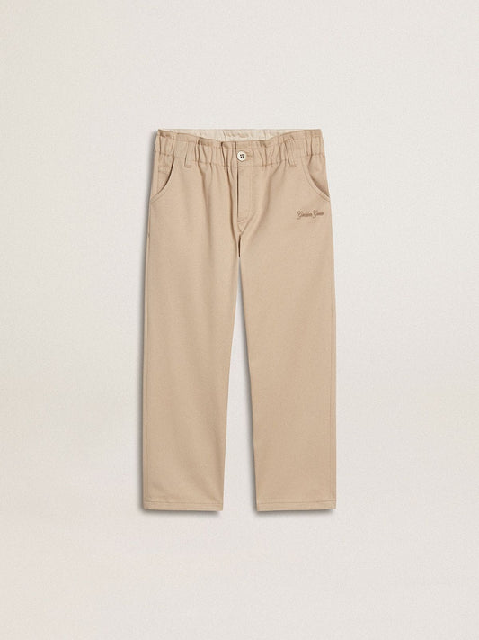 Girls' beige cotton pants with embroidery - Golden Goose Kids