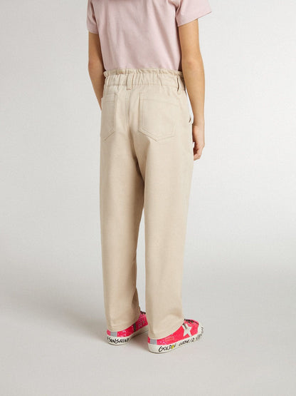 Girls' beige cotton pants with embroidery - Golden Goose Kids