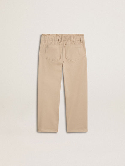 Girls' beige cotton pants with embroidery - Golden Goose Kids