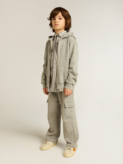 Gray melange cotton cargo joggers with embroidery - Golden Goose Kids