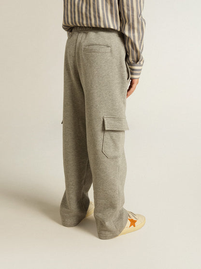 Gray melange cotton cargo joggers with embroidery - Golden Goose Kids