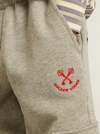 Gray melange cotton cargo joggers with embroidery - Golden Goose Kids