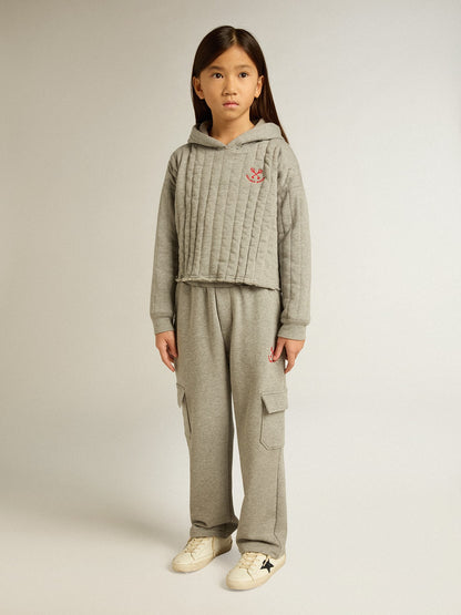 Gray melange cotton cargo joggers with embroidery - Golden Goose Kids