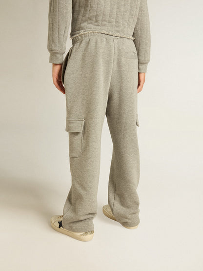 Gray melange cotton cargo joggers with embroidery - Golden Goose Kids
