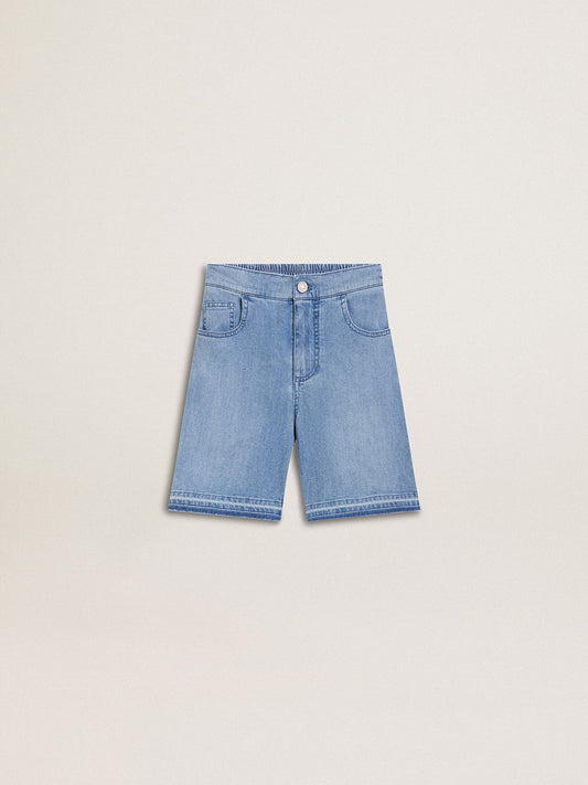 Kids’ denim shorts with embroidery on the back - Golden Goose Kids