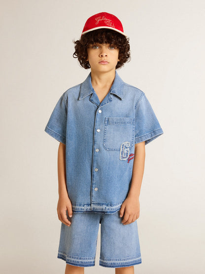 Kids’ denim shorts with embroidery on the back - Golden Goose Kids