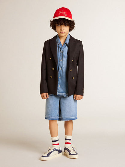 Kids’ denim shorts with embroidery on the back - Golden Goose Kids