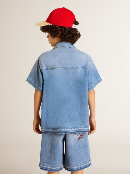 Kids’ denim shorts with embroidery on the back - Golden Goose Kids