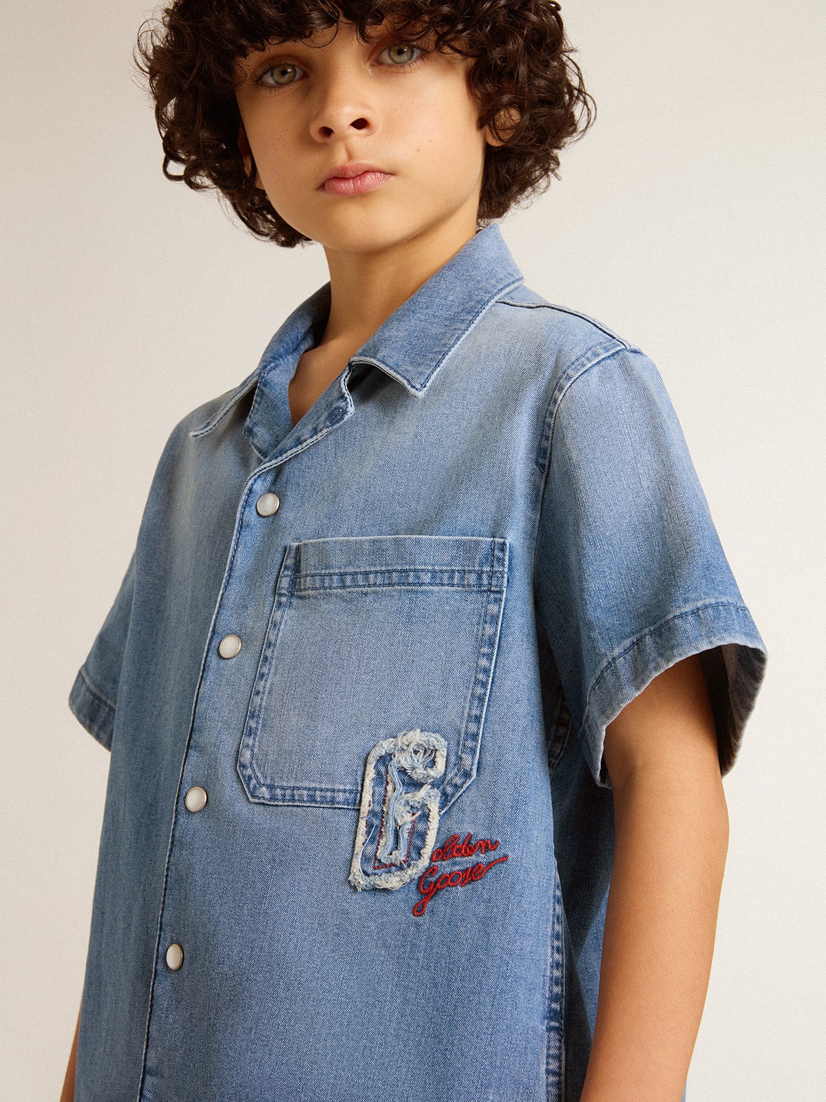 Kids’ denim shorts with embroidery on the back - Golden Goose Kids
