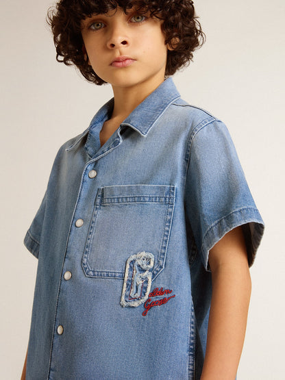 Kids’ denim shorts with embroidery on the back - Golden Goose Kids