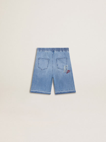 Kids’ denim shorts with embroidery on the back - Golden Goose Kids