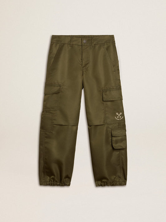 Kids cargo pants in military green - Golden Goose Kids