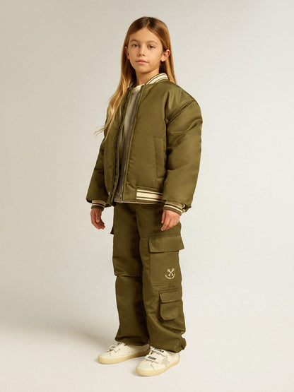 Kids cargo pants in military green - Golden Goose Kids