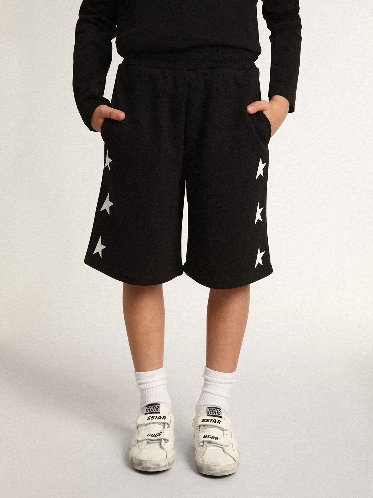 Boys’ black Bermuda shorts with white stars - Golden Goose Kids