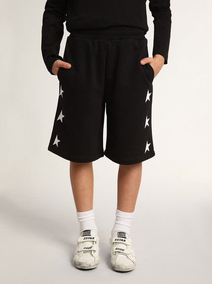 Boys’ black Bermuda shorts with white stars - Golden Goose Kids