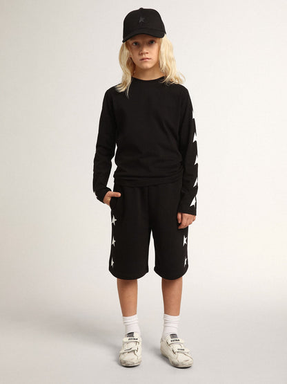 Boys’ black Bermuda shorts with white stars - Golden Goose Kids