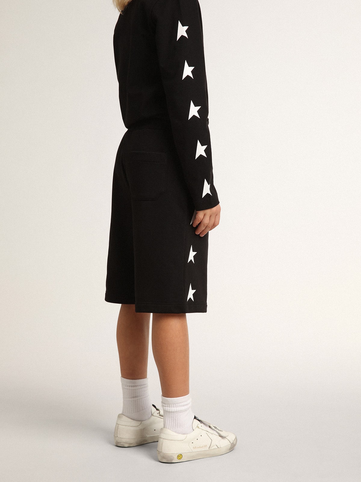 Boys’ black Bermuda shorts with white stars - Golden Goose Kids