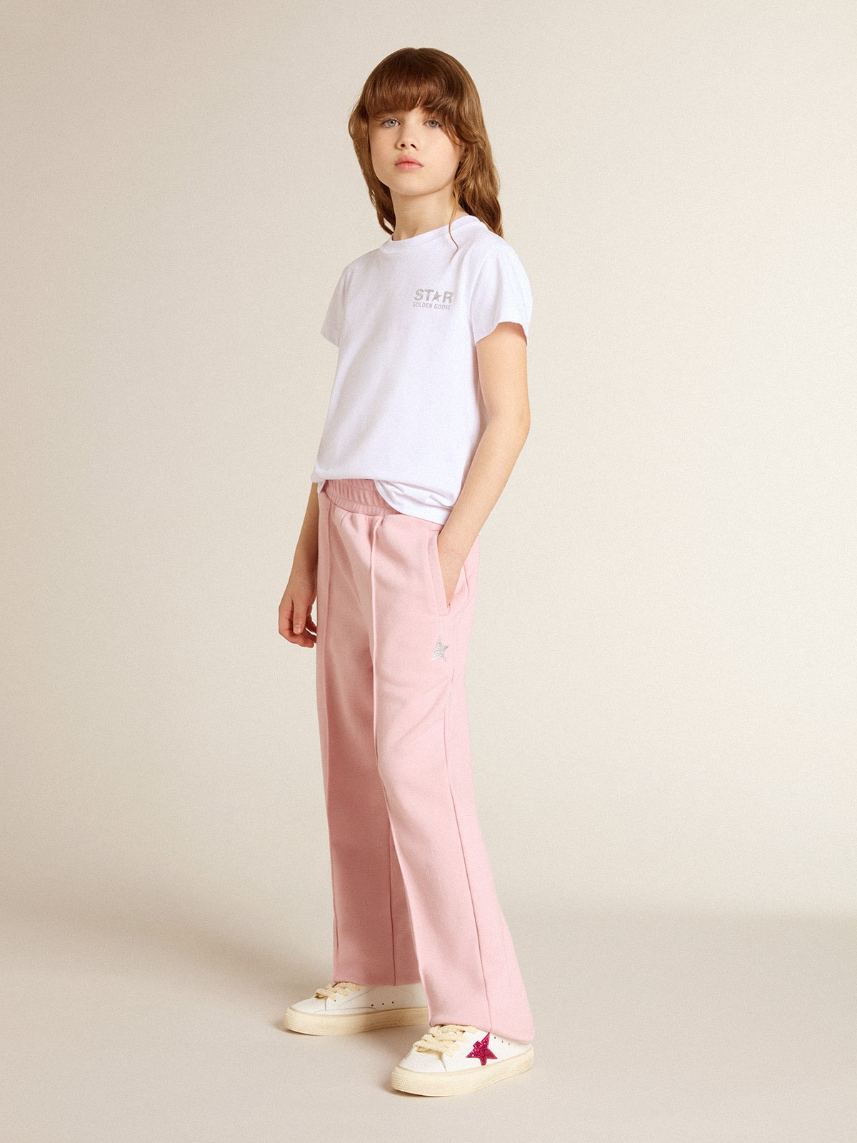 Pink joggers with glitter star on the front - Golden Goose Kids