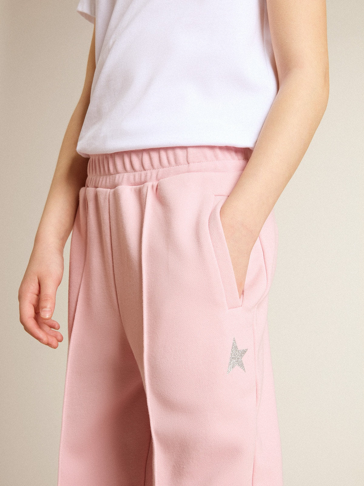 Pink joggers with glitter star on the front - Golden Goose Kids