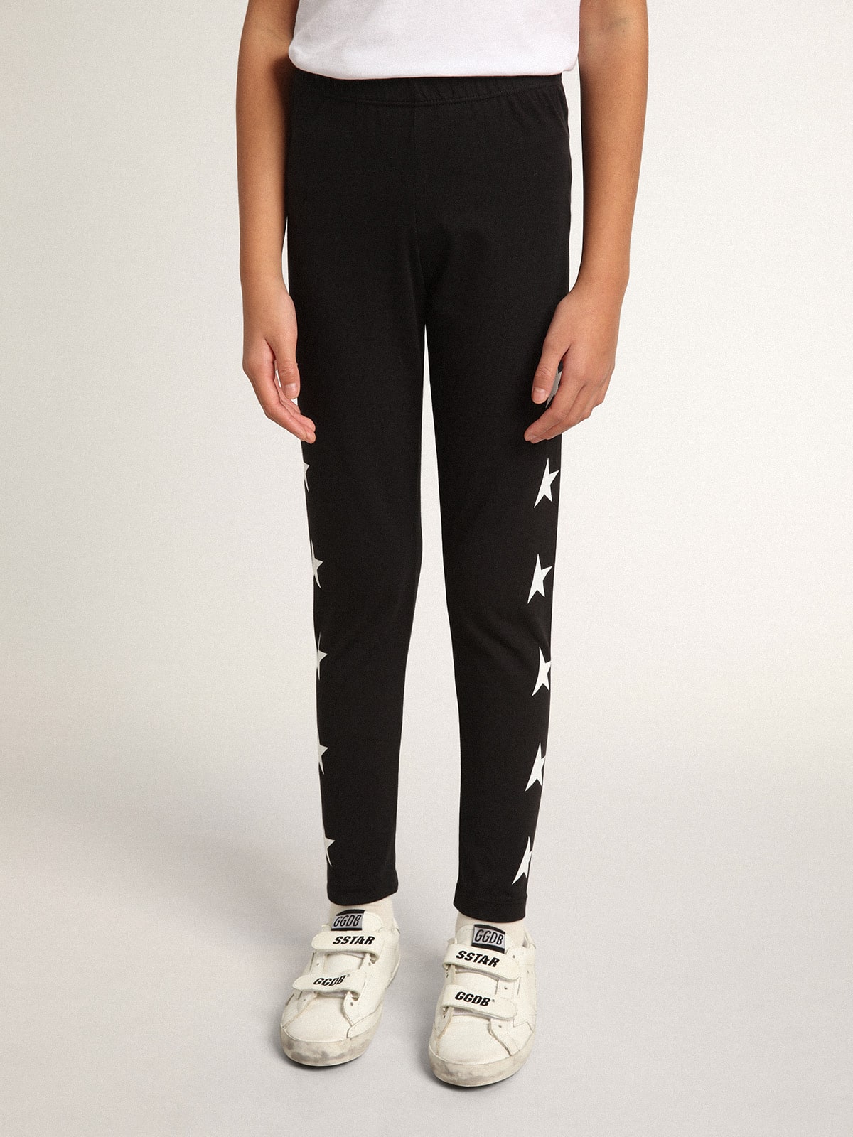Girls’ black leggings with white stars on the sides - Golden Goose Kids