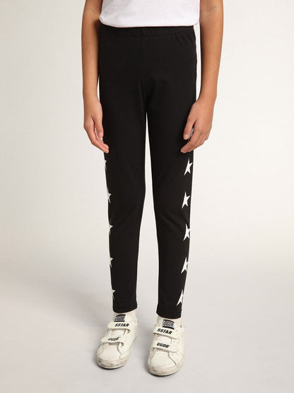 Girls’ black leggings with white stars on the sides - Golden Goose Kids