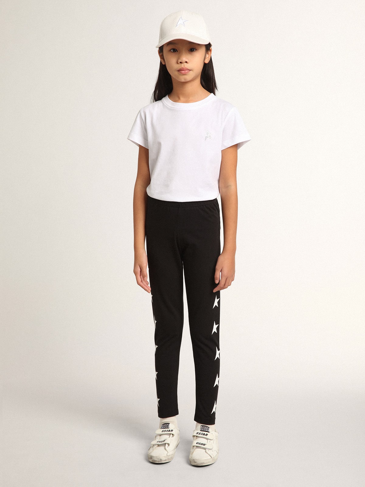 Girls’ black leggings with white stars on the sides - Golden Goose Kids
