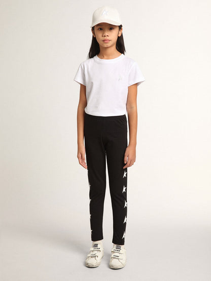 Girls’ black leggings with white stars on the sides - Golden Goose Kids