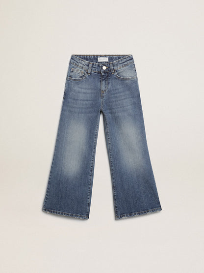 Wide-leg jeans in mid-blue bull denim - Golden Goose Kids