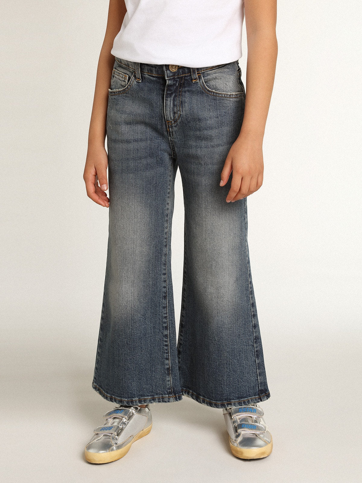 Wide-leg jeans in mid-blue bull denim - Golden Goose Kids