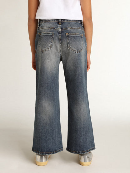 Wide-leg jeans in mid-blue bull denim - Golden Goose Kids
