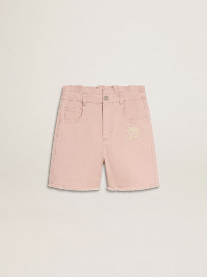 Girls' pink cotton shorts with embroidery - Golden Goose Kids
