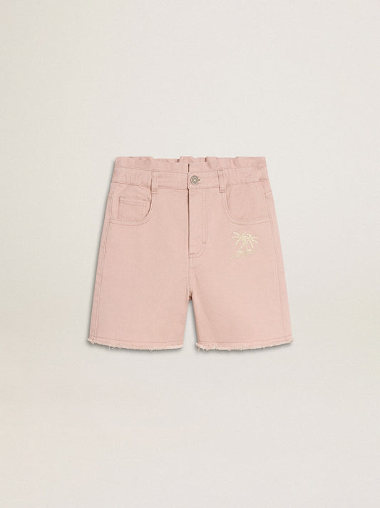 Girls' pink cotton shorts with embroidery - Golden Goose Kids