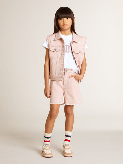 Girls' pink cotton shorts with embroidery - Golden Goose Kids