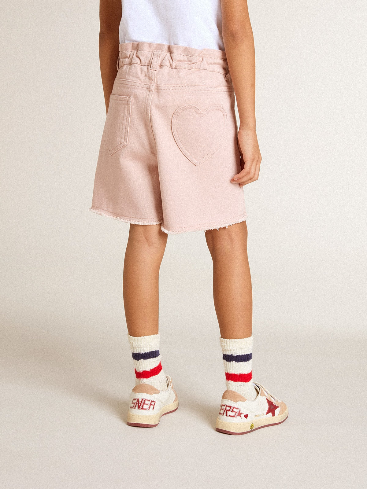 Girls' pink cotton shorts with embroidery - Golden Goose Kids