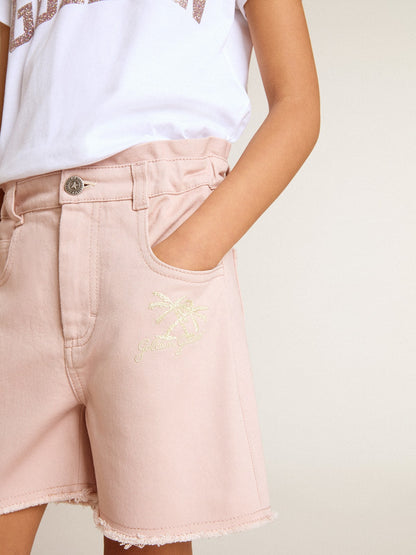 Girls' pink cotton shorts with embroidery - Golden Goose Kids