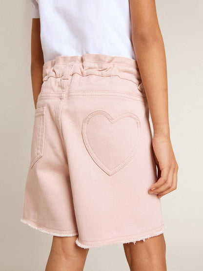 Girls' pink cotton shorts with embroidery - Golden Goose Kids