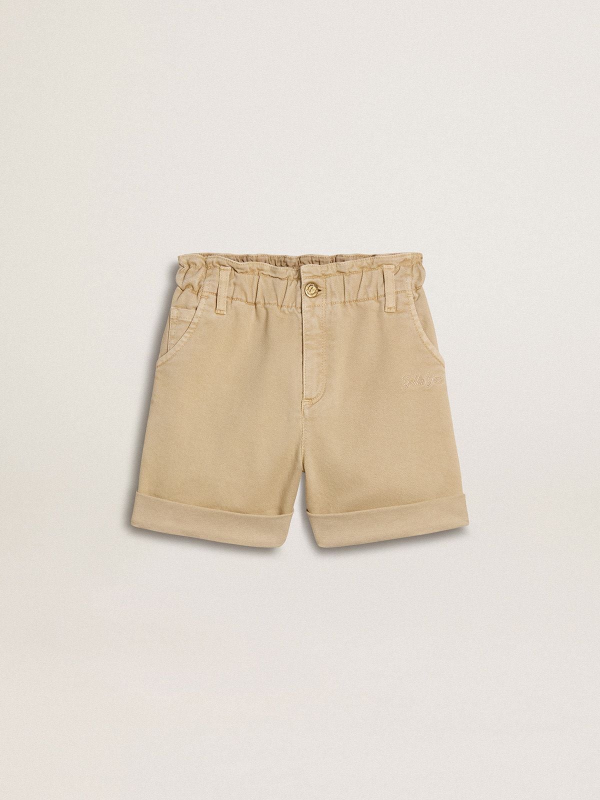 Girls' sand-colored shorts with embroidered logo - Golden Goose Kids