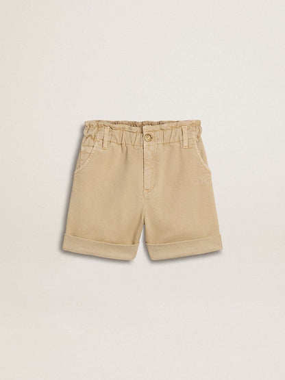 Girls' sand-colored shorts with embroidered logo - Golden Goose Kids