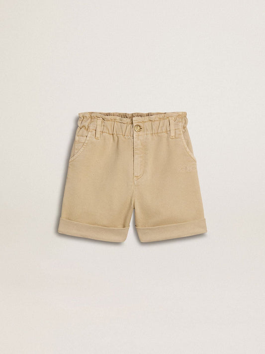Girls' sand-colored shorts with embroidered logo - Golden Goose Kids