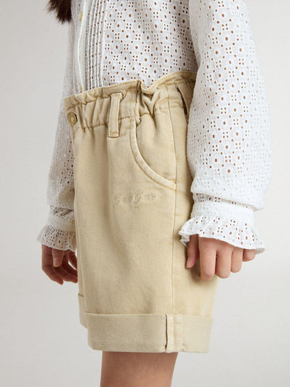 Girls' sand-colored shorts with embroidered logo - Golden Goose Kids