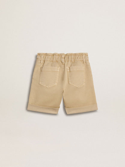 Girls' sand-colored shorts with embroidered logo - Golden Goose Kids