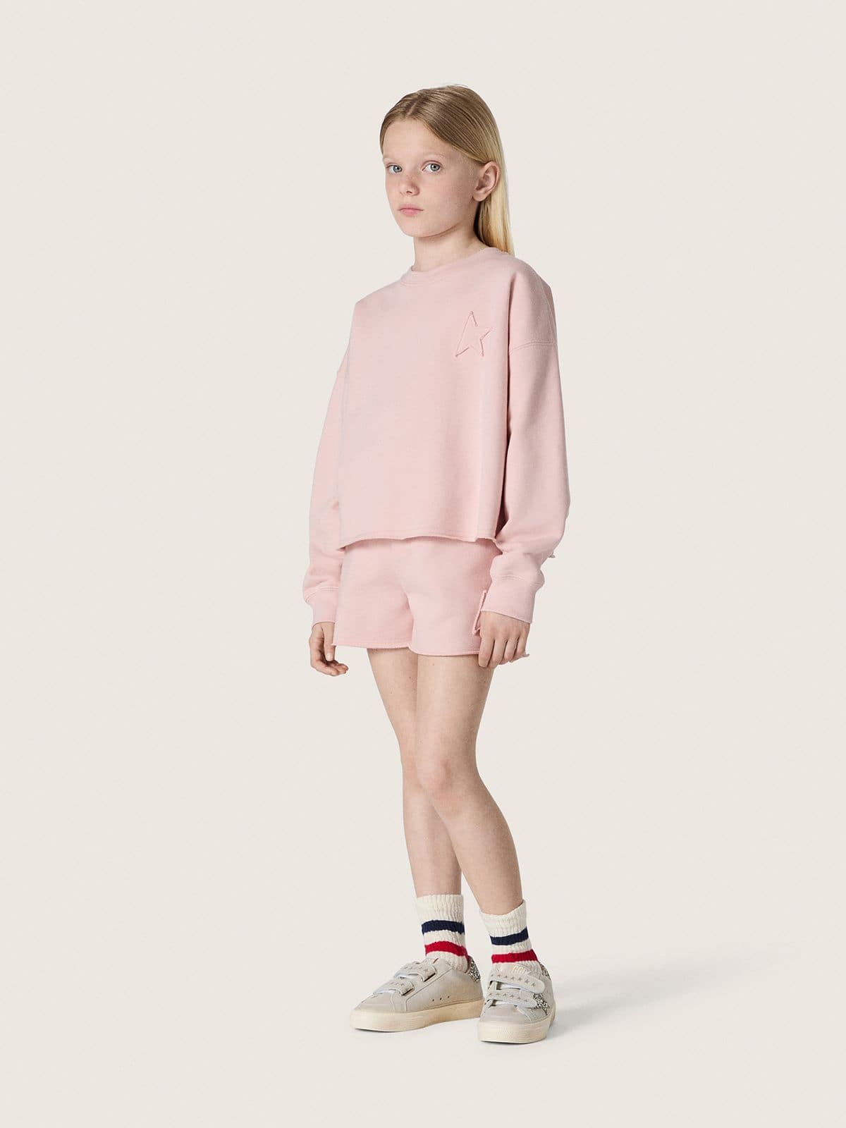 Star girls’ shorts in pink cotton with patch and logo - Golden Goose Kids