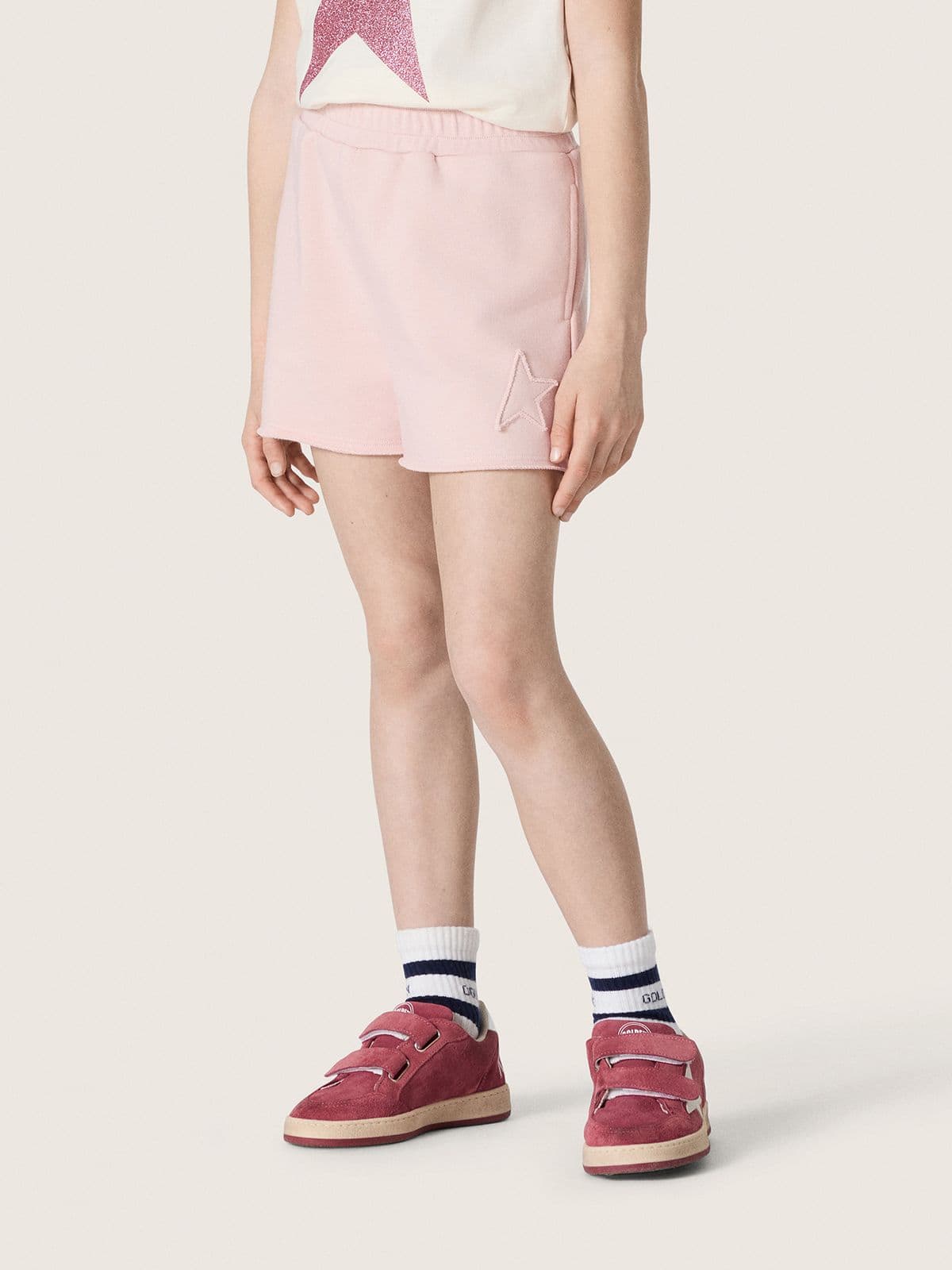 Star girls’ shorts in pink cotton with patch and logo - Golden Goose Kids