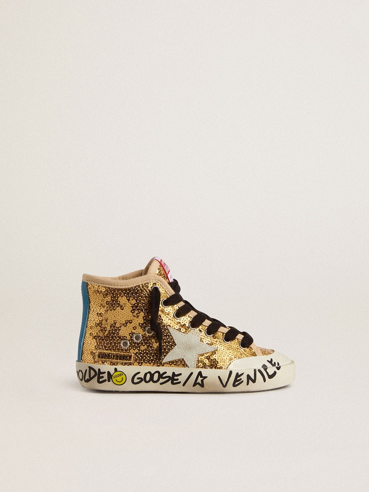 Junior Francy Penstar in gold sequins with ice-gray suede star - Golden Goose Kids