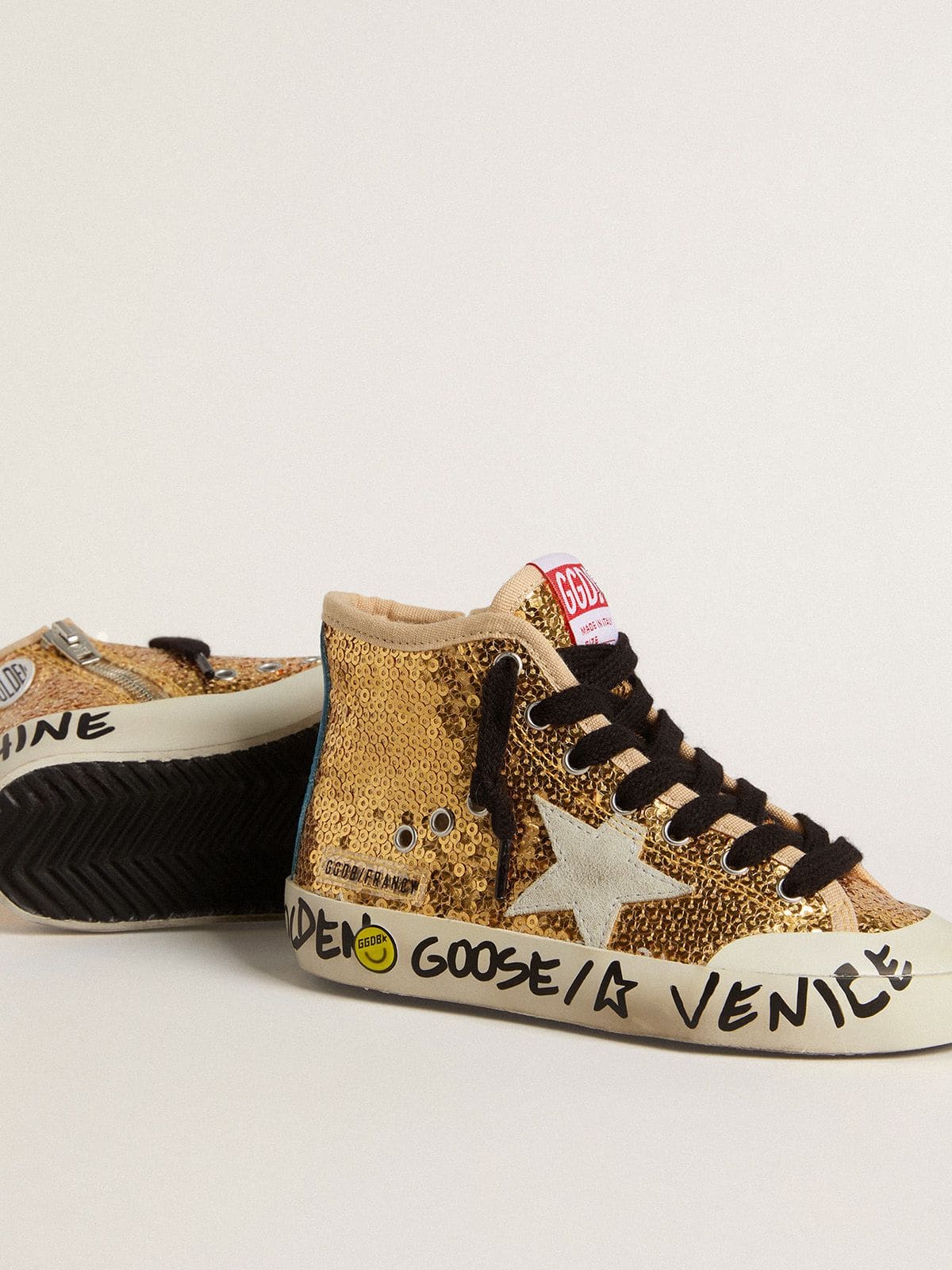 Junior Francy Penstar in gold sequins with ice-gray suede star - Golden Goose Kids